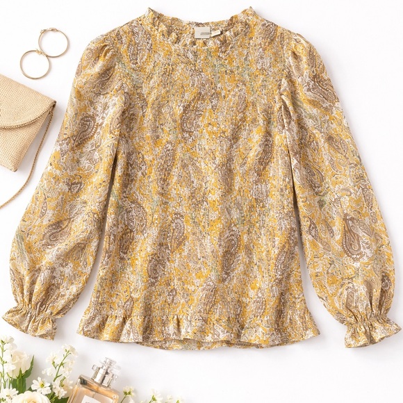 Joie Tops - Joie Smocked Paisley Blouse – Mustard / Gold – Size XL